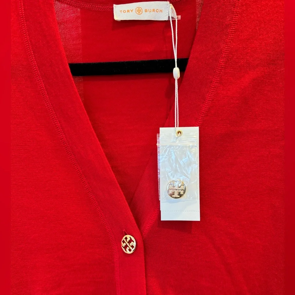 ⭐️NWT⭐️Tory Burch Simone Cardigan-Red with Gold Tory Burch Logo Buttons - Picture 2 of 5